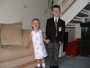 Sarah with Ross in his new school uniform